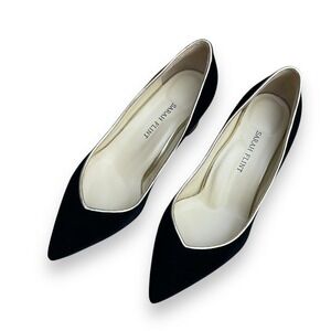 Sarah Flint Emma Black Velvet Gold Trim Block Heel Pointed Toe Pumps 36.5 US 6.5